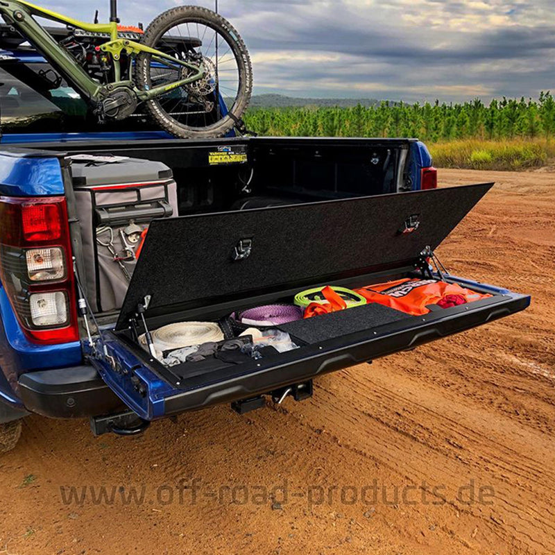 Heckklappen Staufach Heckklappen Box für den Ford Ranger 2AB und Ranger Raptor bis Baujahr 2022 der Marke Huracan Fabrication