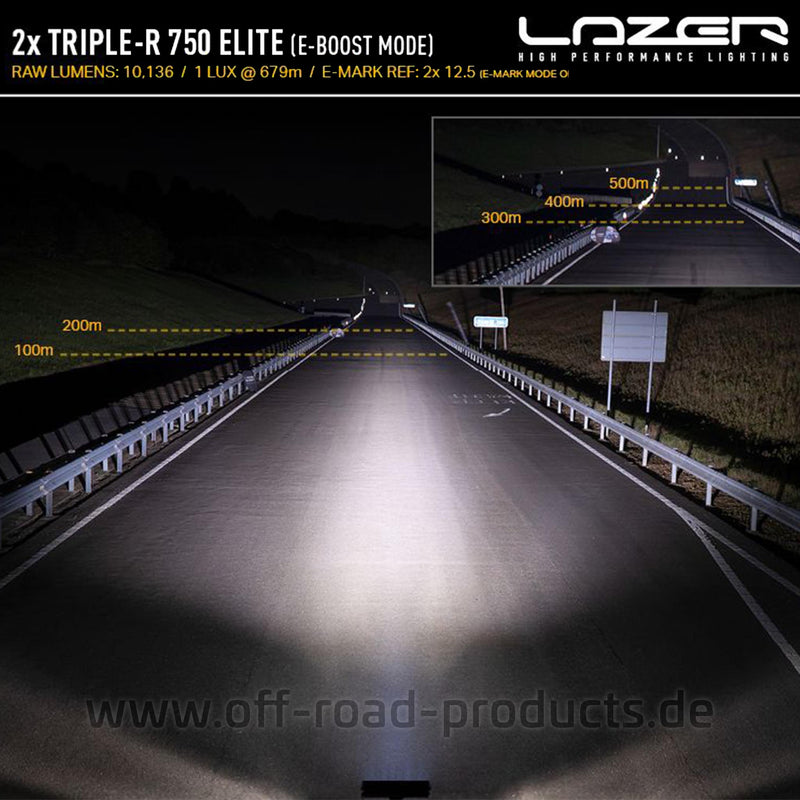 LAZER LAMPS Toyota Tacoma (2023+) Kühlergrill Kit Reichweite der Triple R 750 Elite Scheinwerfer im Boost Mode