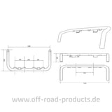 Abmessungen des Sprinter Hochdach Lampenträger - schwarz für die Montage von Arbeits- oder Zusatscheinwerfern beim Mercedes Sprinter mit Hochdach wie dem B906, B907, B910